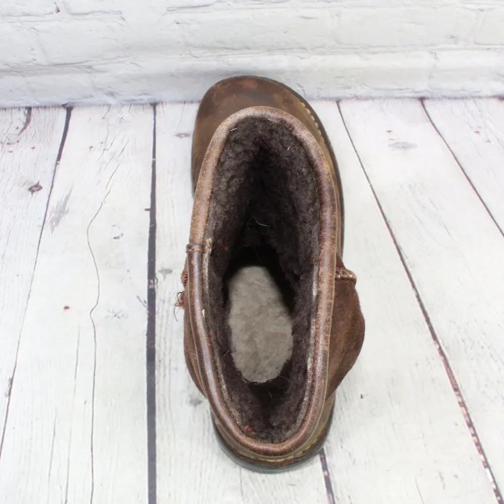 UGG Brown Leather Suede Sheepskin Lined Winter Boots Size 10 - Picture 7 of 9